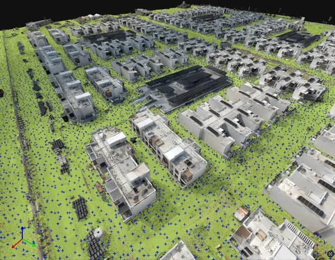 Construction site model with a grid of ground-elevation sample points