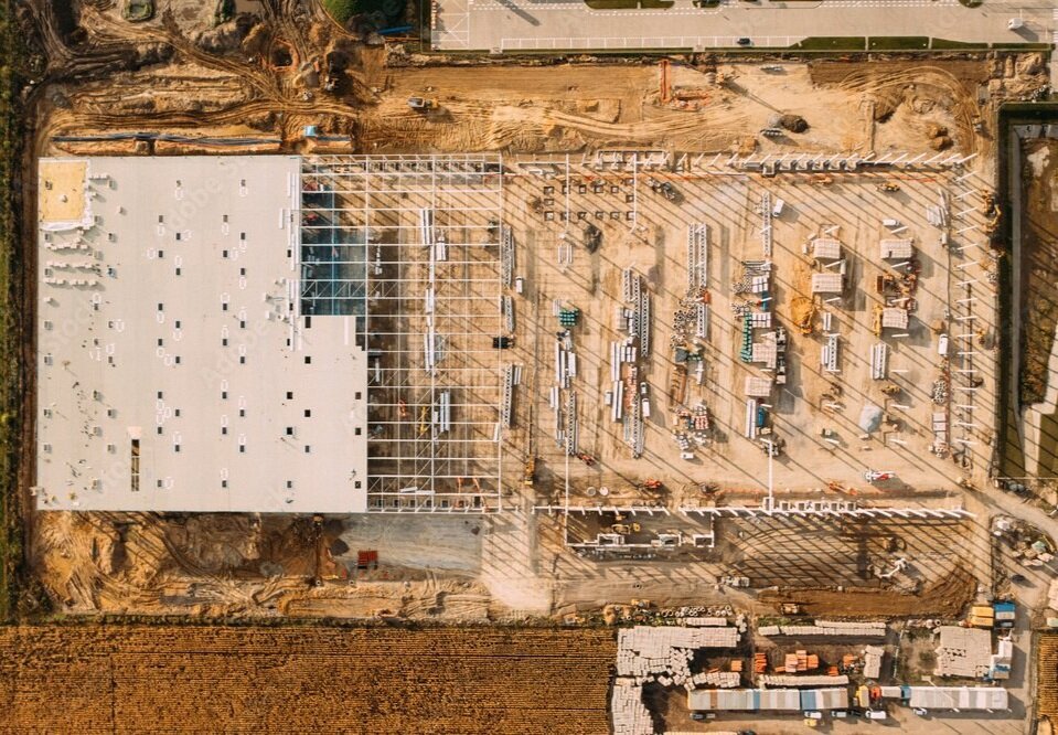 Aerial drone capture of an active Gulf construction mega-project