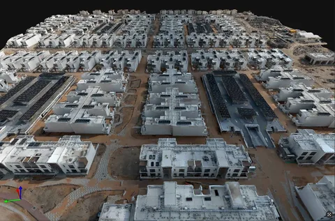 Textured 3D reconstruction showing the construction stage of a residential development